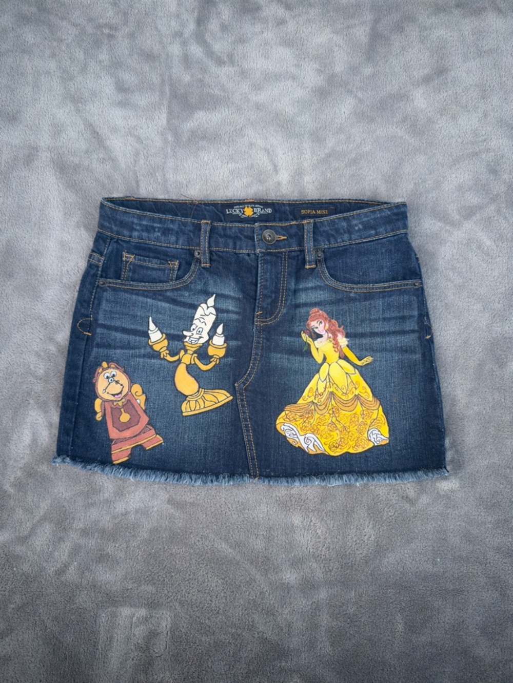 Lucky Brand Girl Dark Blue Denim Sofia Mini Skirt with hand made painted,Size 12